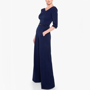 Black Halo Classic 3/4 Sleeve Jackie O Jumpsuit Eclipse Navy Belted Size 2